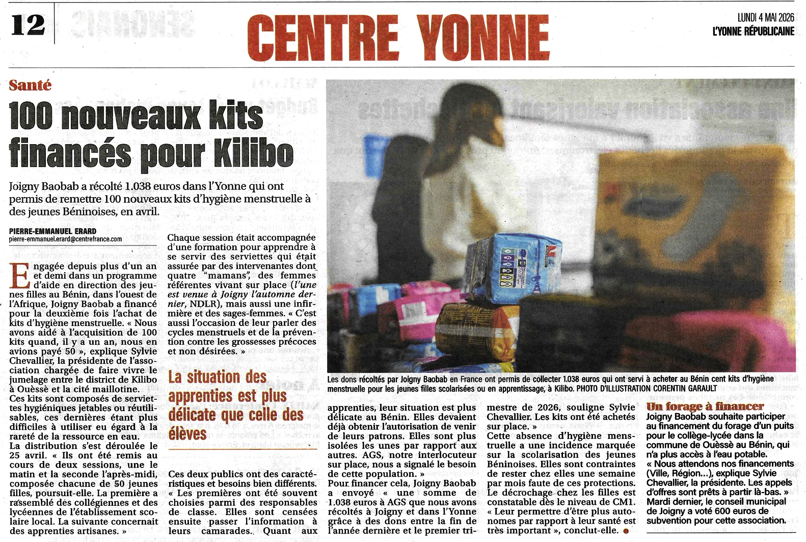 L&rsquo;Yonne Républicaine : 100 nouveaux kits financés pour Kilibo